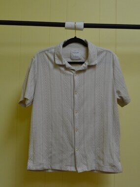 Denim & Flower Textured Knit Button Up Shirt Cream Men's L